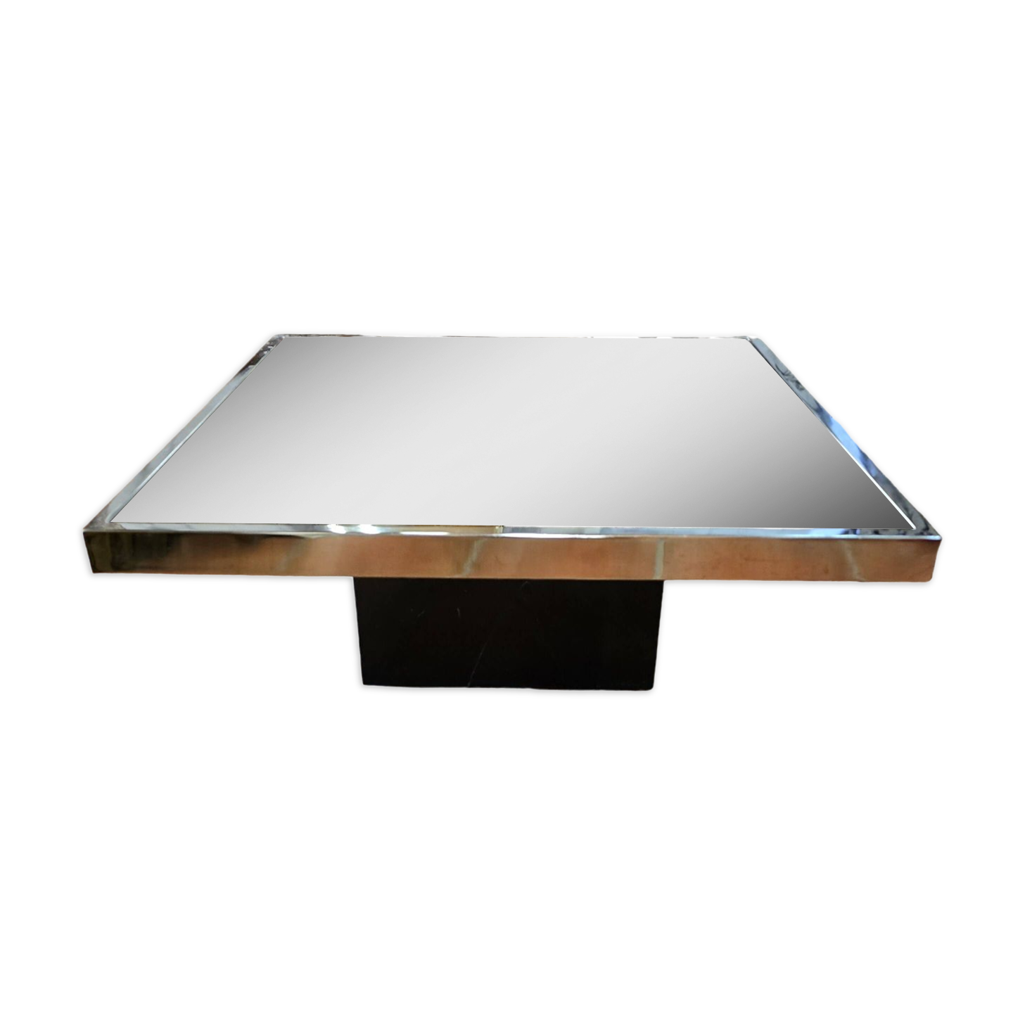 Chrome coffee table with smoked mirror top