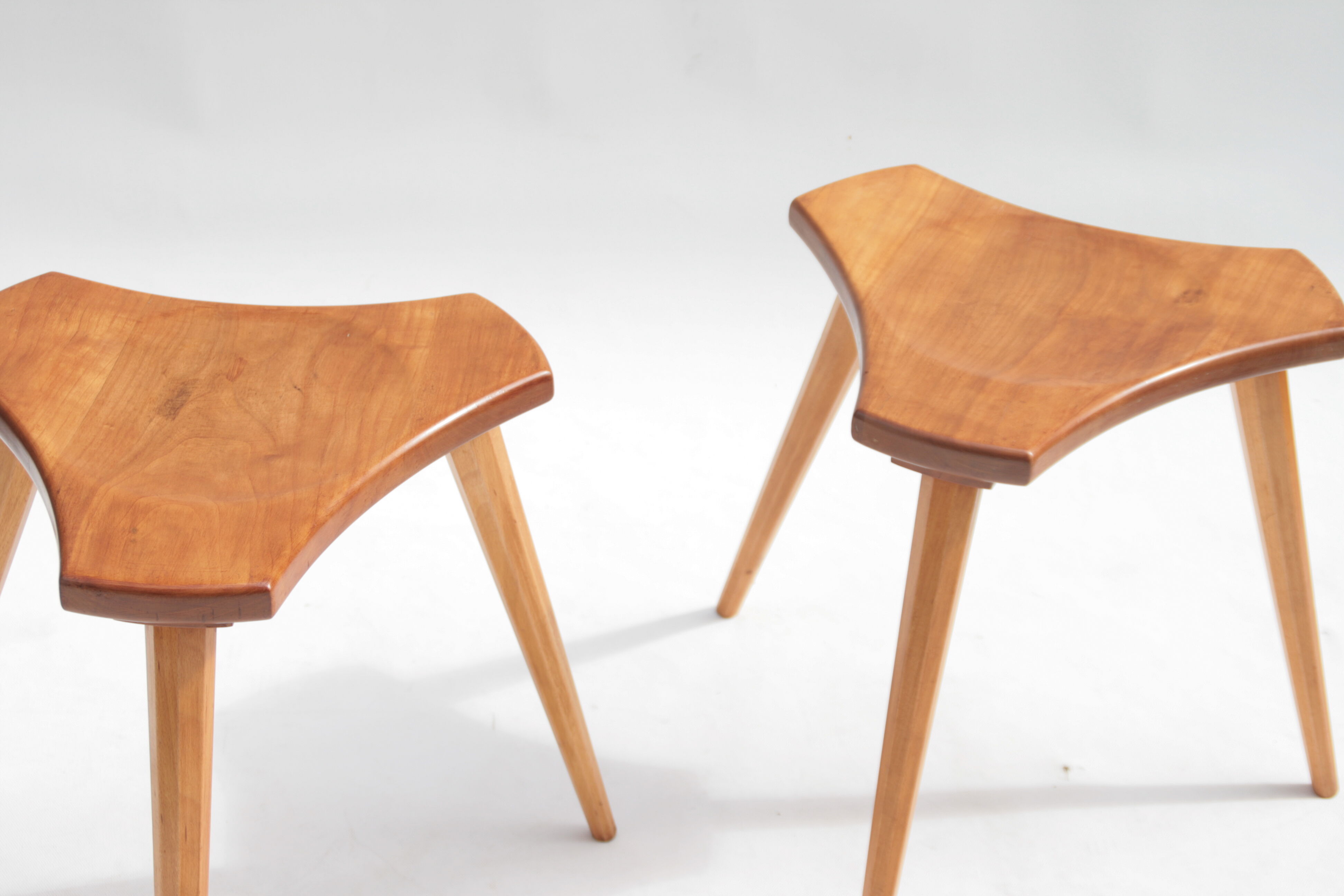 Lot of 2 beech and elm stools, France, 1950s