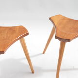 Lot of 2 beech and elm stools, France, 1950s