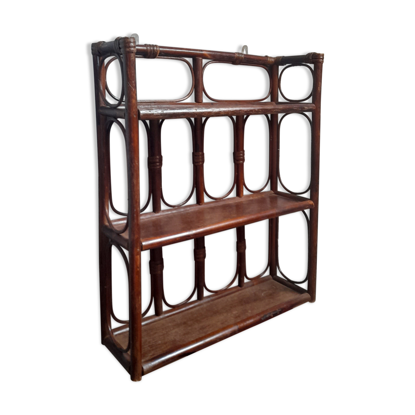Etagère murale en bambou & rotin couleur marron, vintage 1960