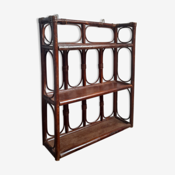 Wall shelf in bamboo & rattan color brown, vintage 1960