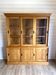 Large vintage display cabinet in solid pine with sliding doors, Country style.