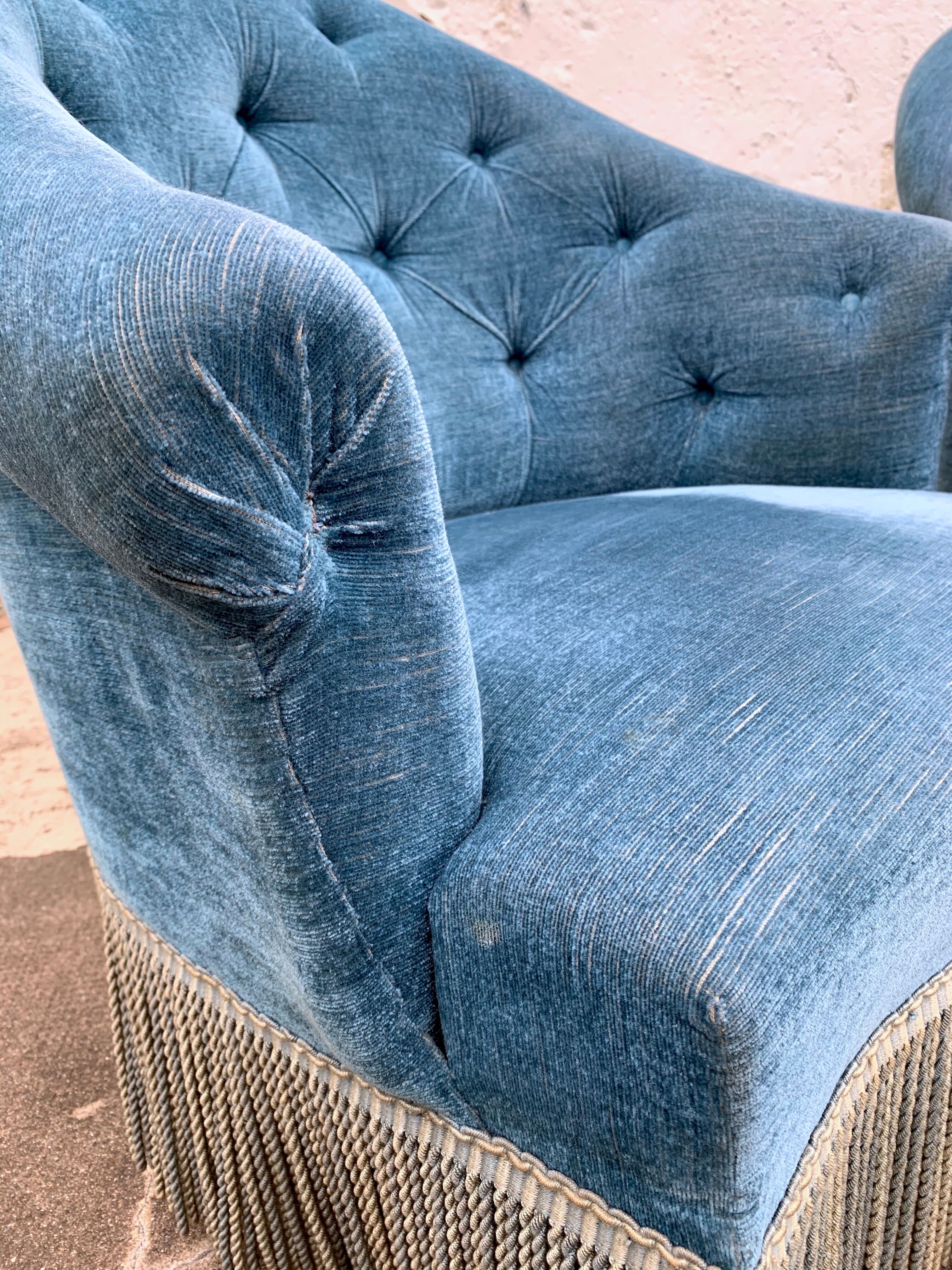 Pair of velvet toad armchairs