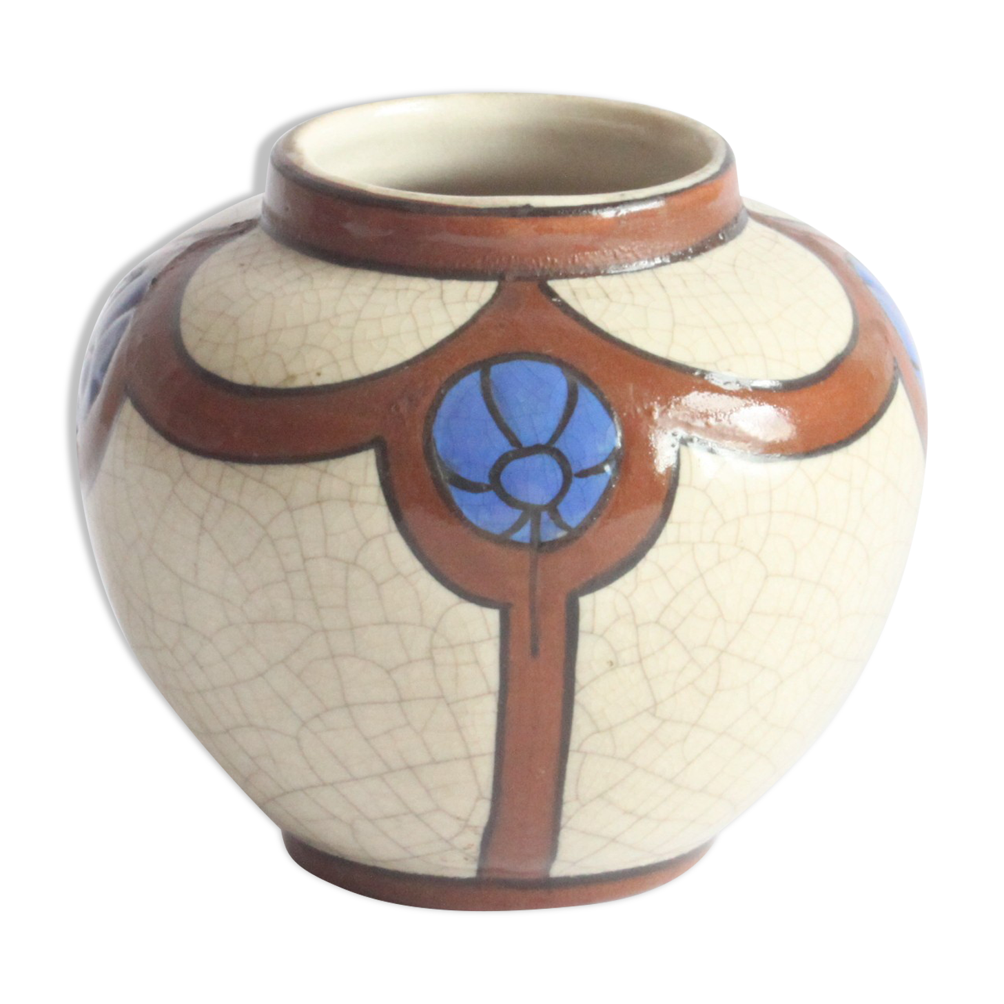 Faience cracquelé art deco vase by Auguste Mouzin & Cie, Belgium 1930s.