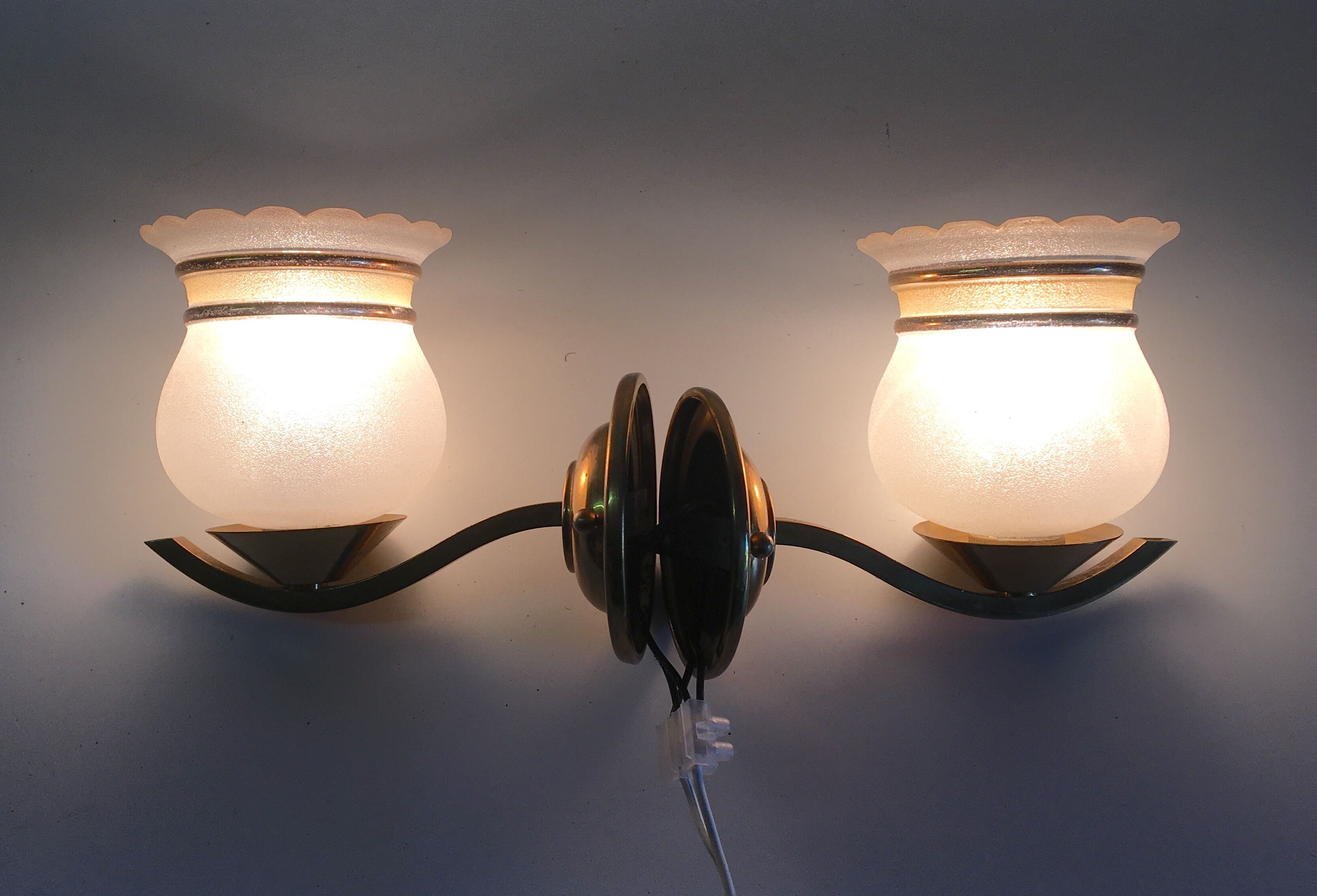 Pair of brass and granite glass sconces - 60s