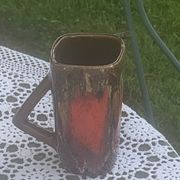 6 enamelled ceramic mugs, red and brown, Vallauris, vintage and designer