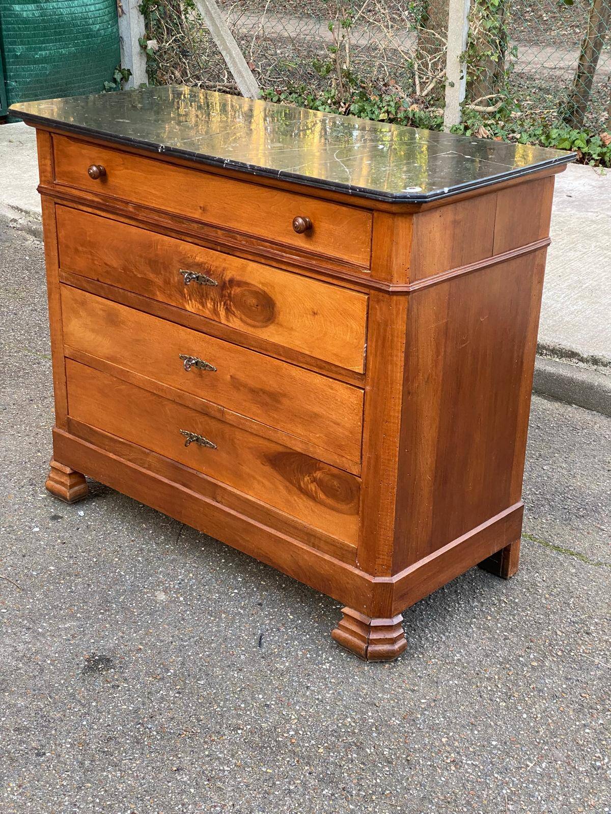 Vintage Louis Philippe commode in wood and grey marble from the 20th century.
