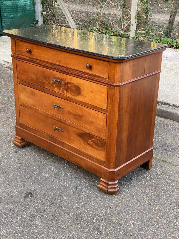 Commode vintage Louis Philippe bois et marbre gris époque 20ème