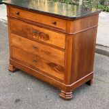 Vintage Louis Philippe commode in wood and grey marble from the 20th century.