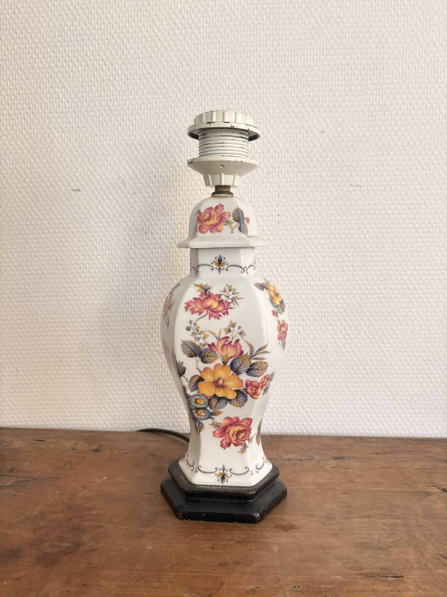 Old Porcelain Lamp Rodez Floral Decor Vintage Table Base Vintage