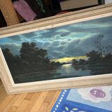 Old signed painting landscape oil on canvas