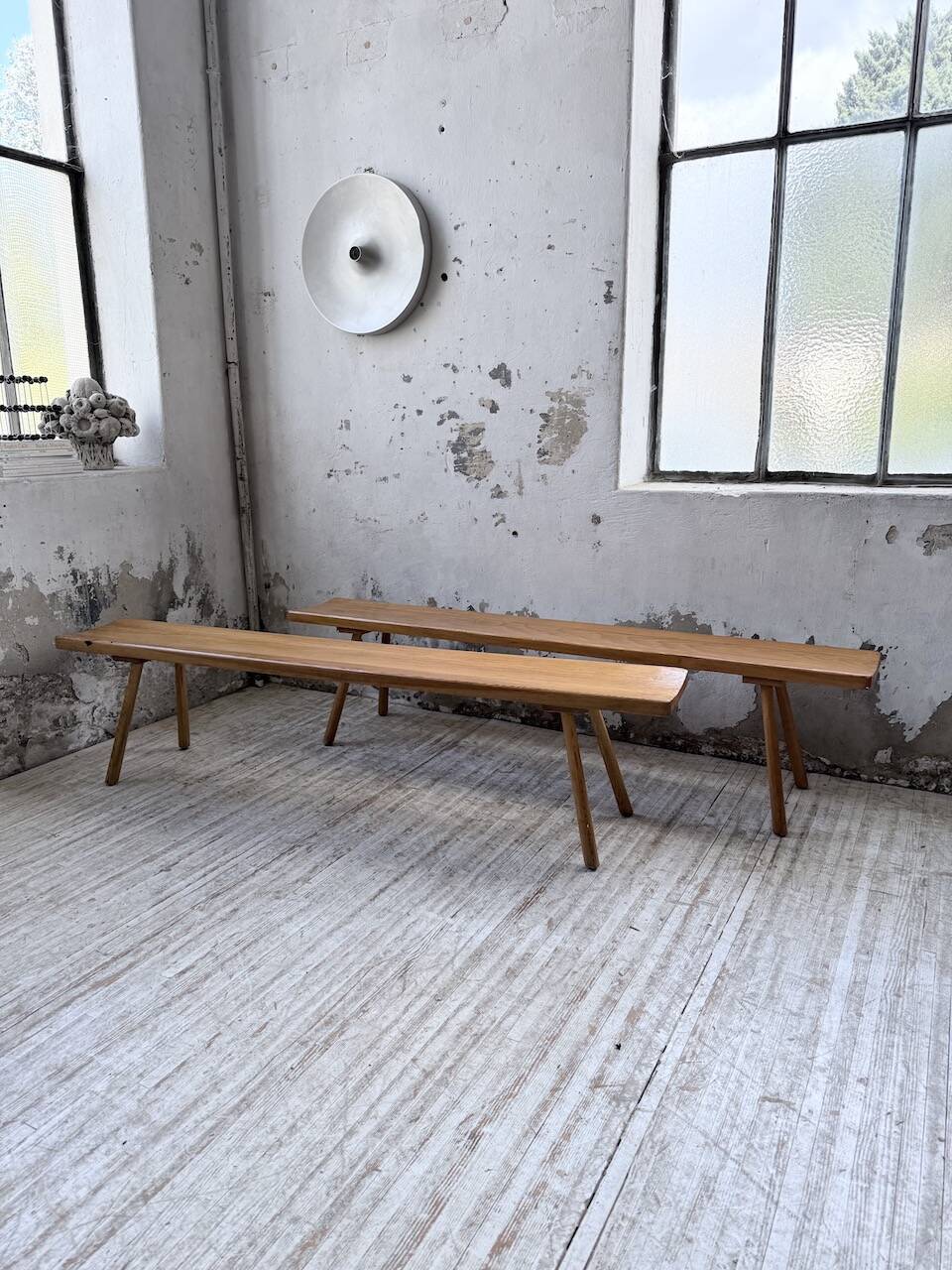 Pair of benches from the 1950s mountain furniture, pine.