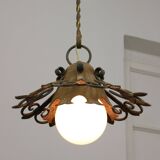 Vintage Wrought Iron Intricate Pendant Lamp, 1930s