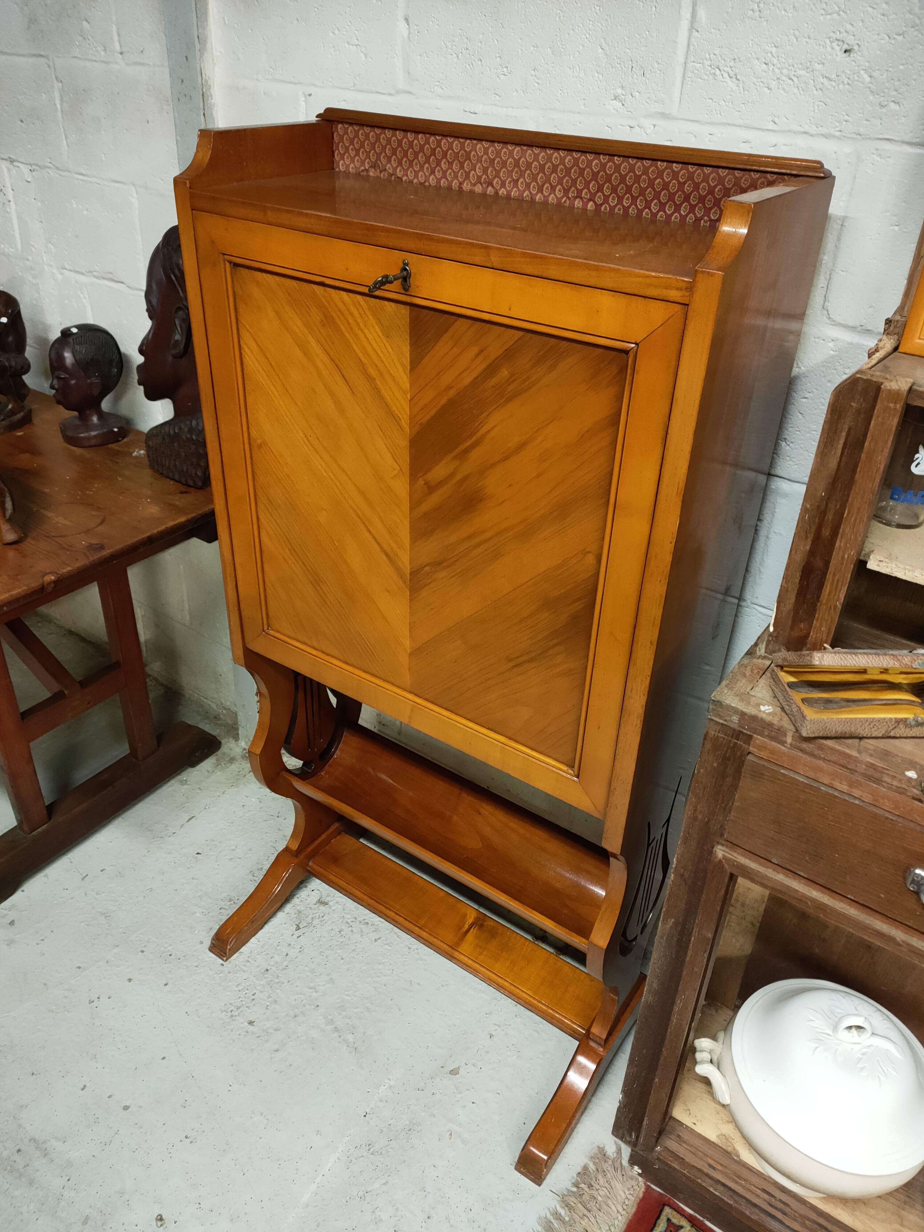 cherry wood secretary with lyre base from the 50s-60s