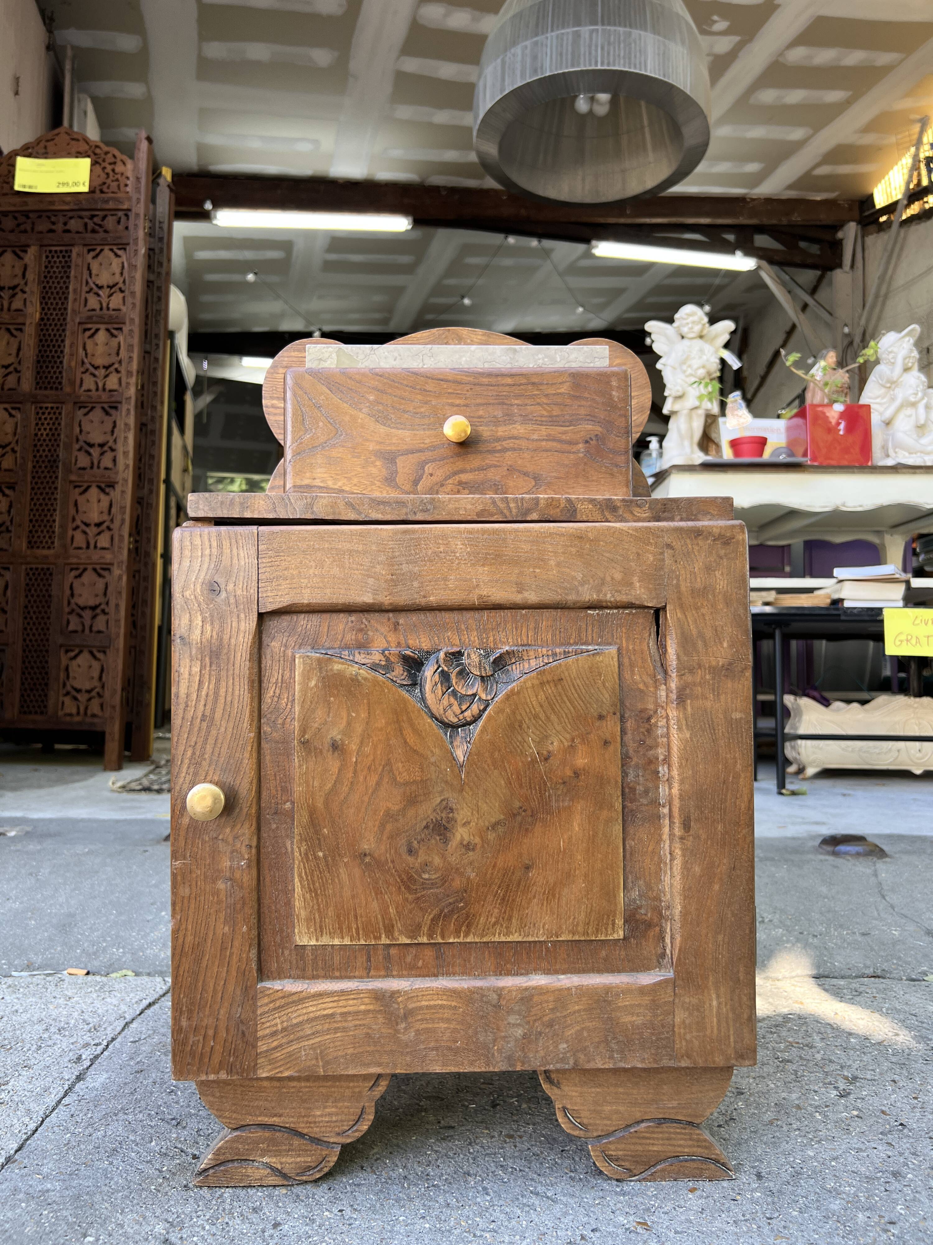 Art Deco bedside in oak and marble
