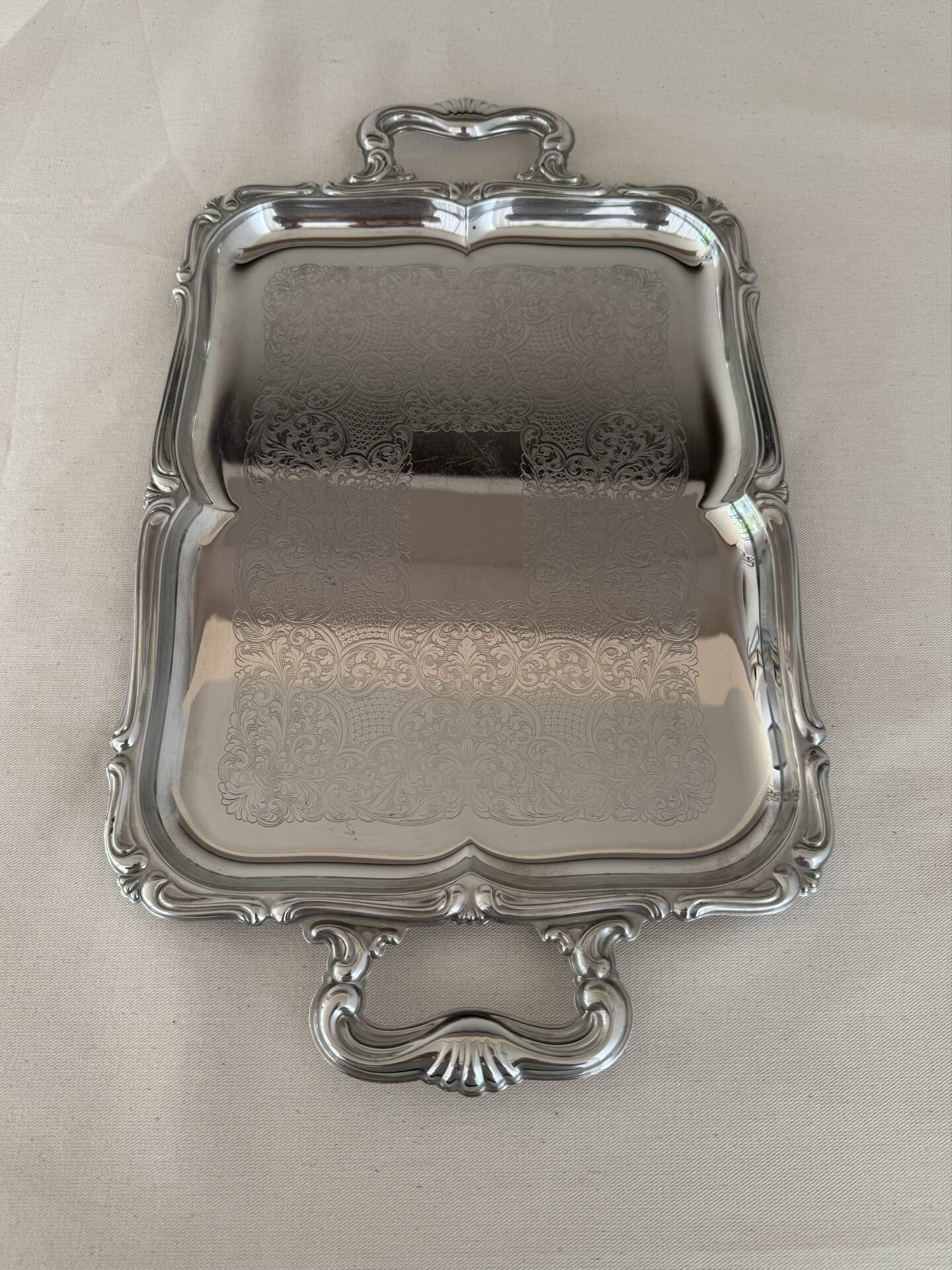 Plateau de service vintage en acier inoxydable Alfra Alessi de style baroque