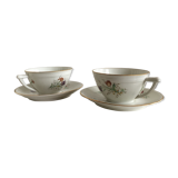 Duo of white Limoges porcelain cups with flowers