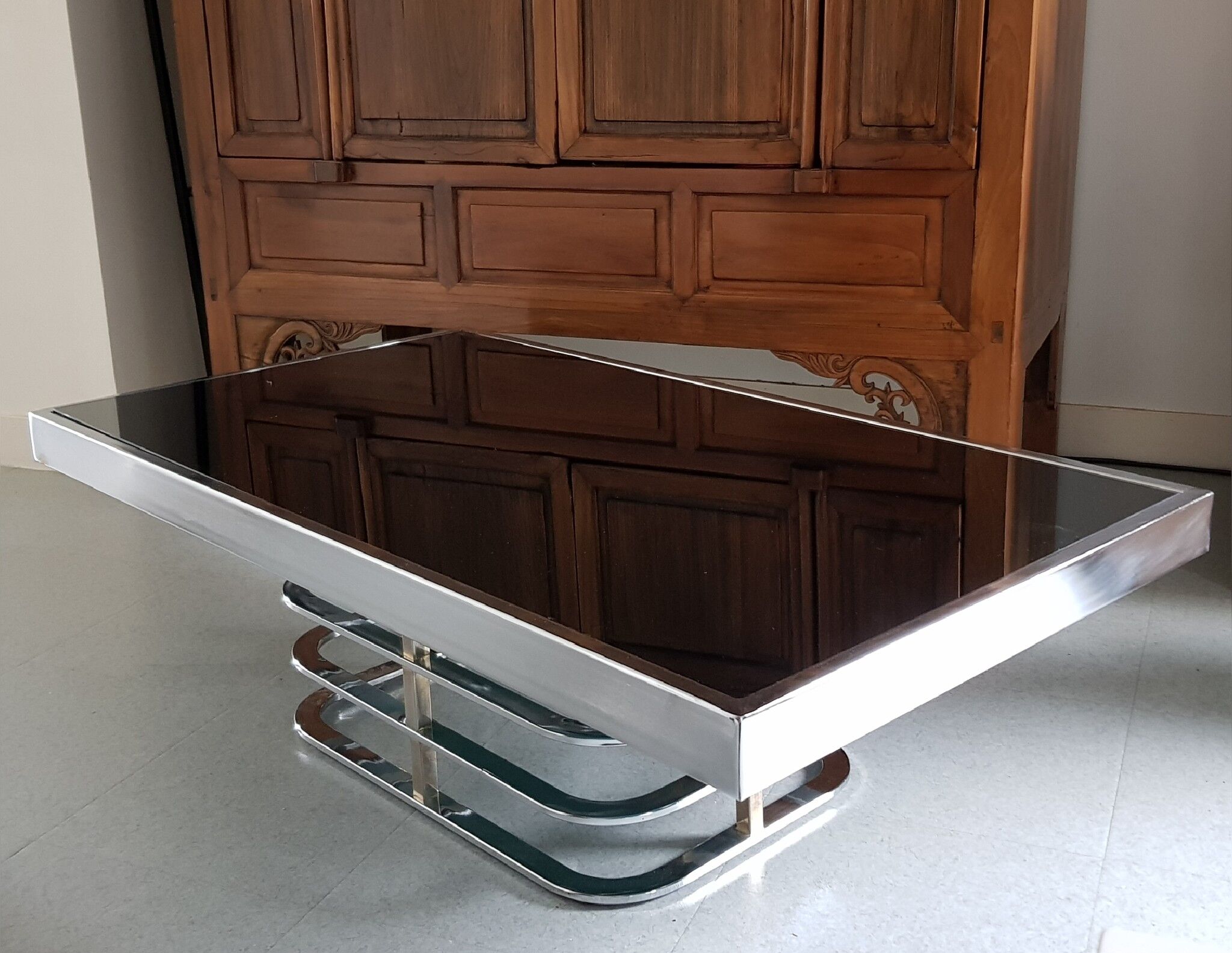 Table basse en verre et métal 1970