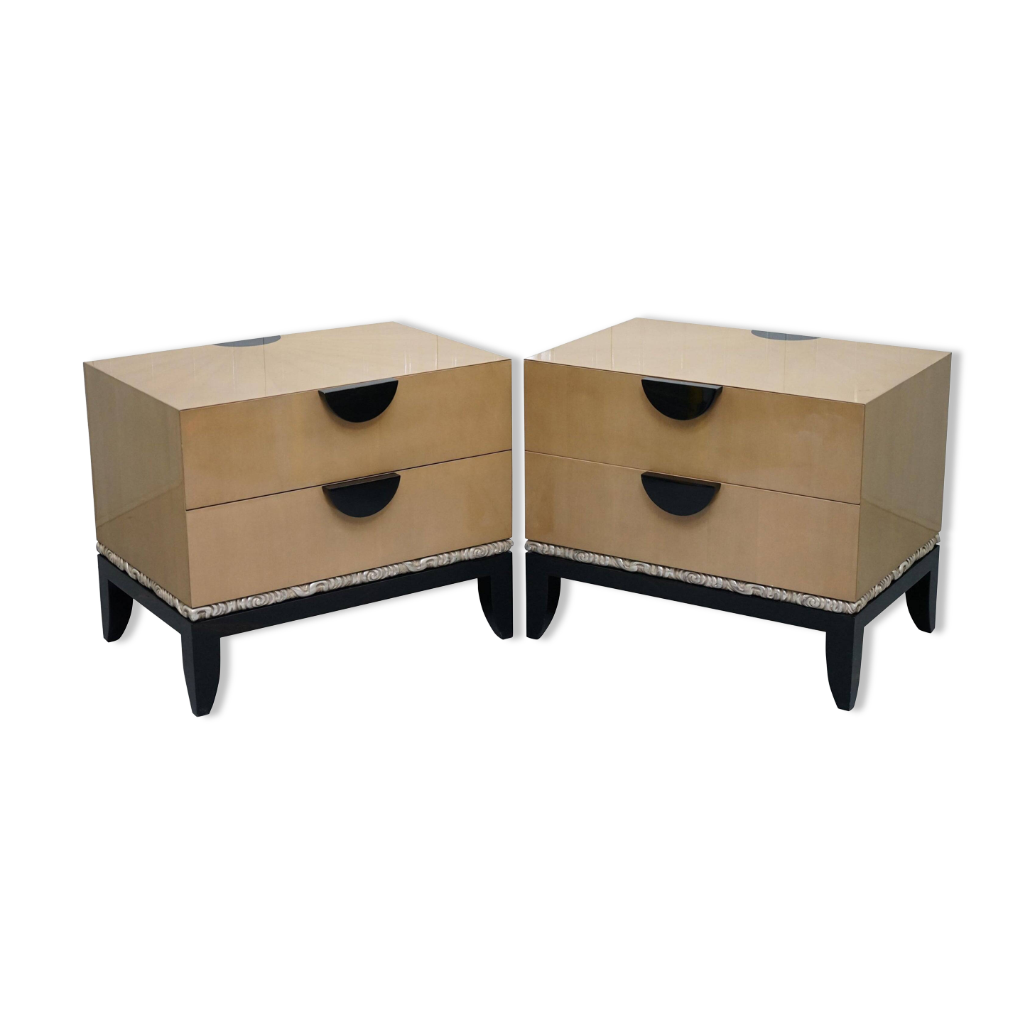 Cloud bedside tables by J Robert Scott with 14-carat gold veneer.