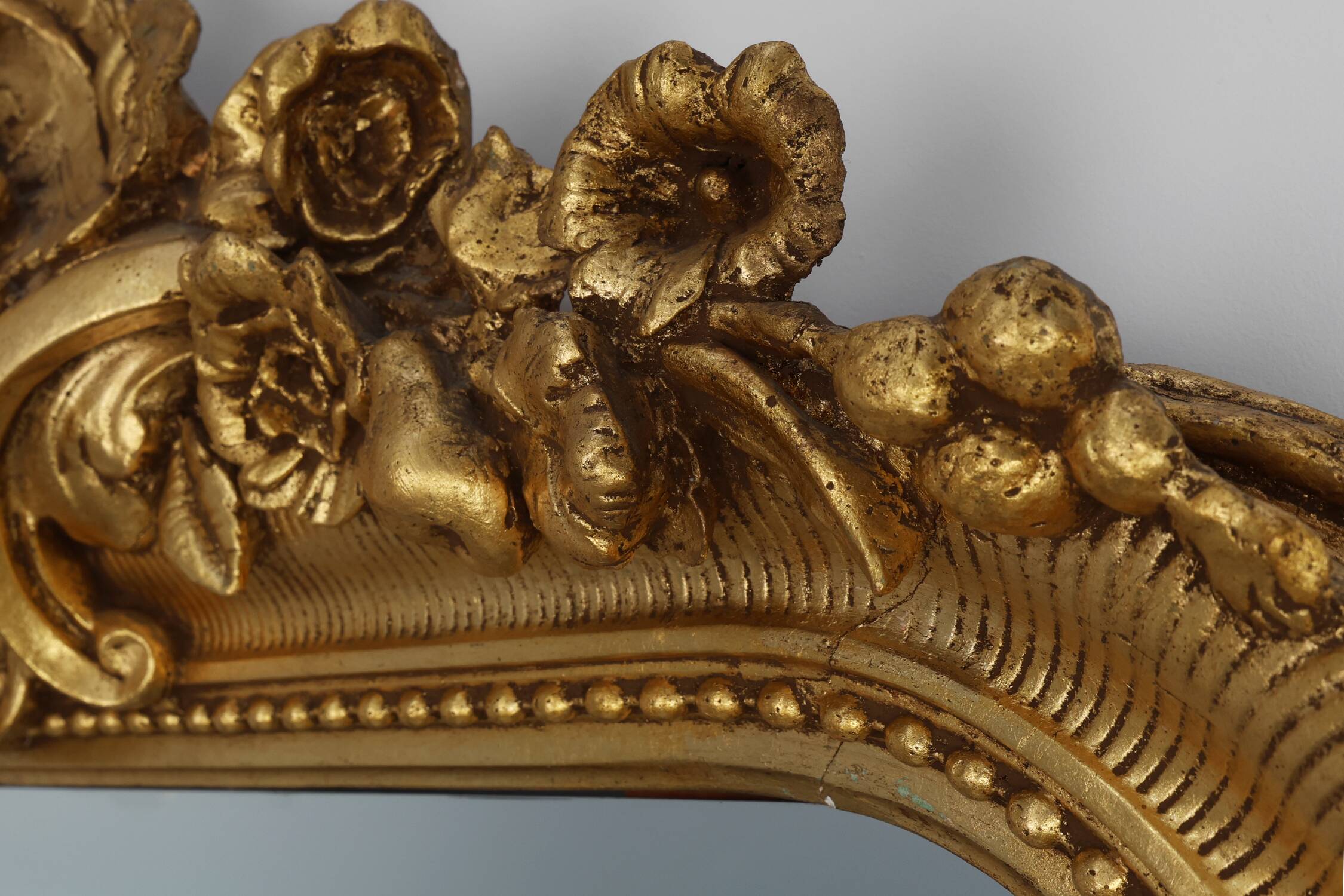 Baroque Mantel Mirror in Carved Wood and Gilded Plaster, France ca. 1850