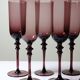 Set of 6 large vintage 70s-80s champagne flutes, violet blown glass