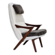 1960s, Scandinavian design, reupholstered armchair, furniture fabric, genuine sheepskin, teak.