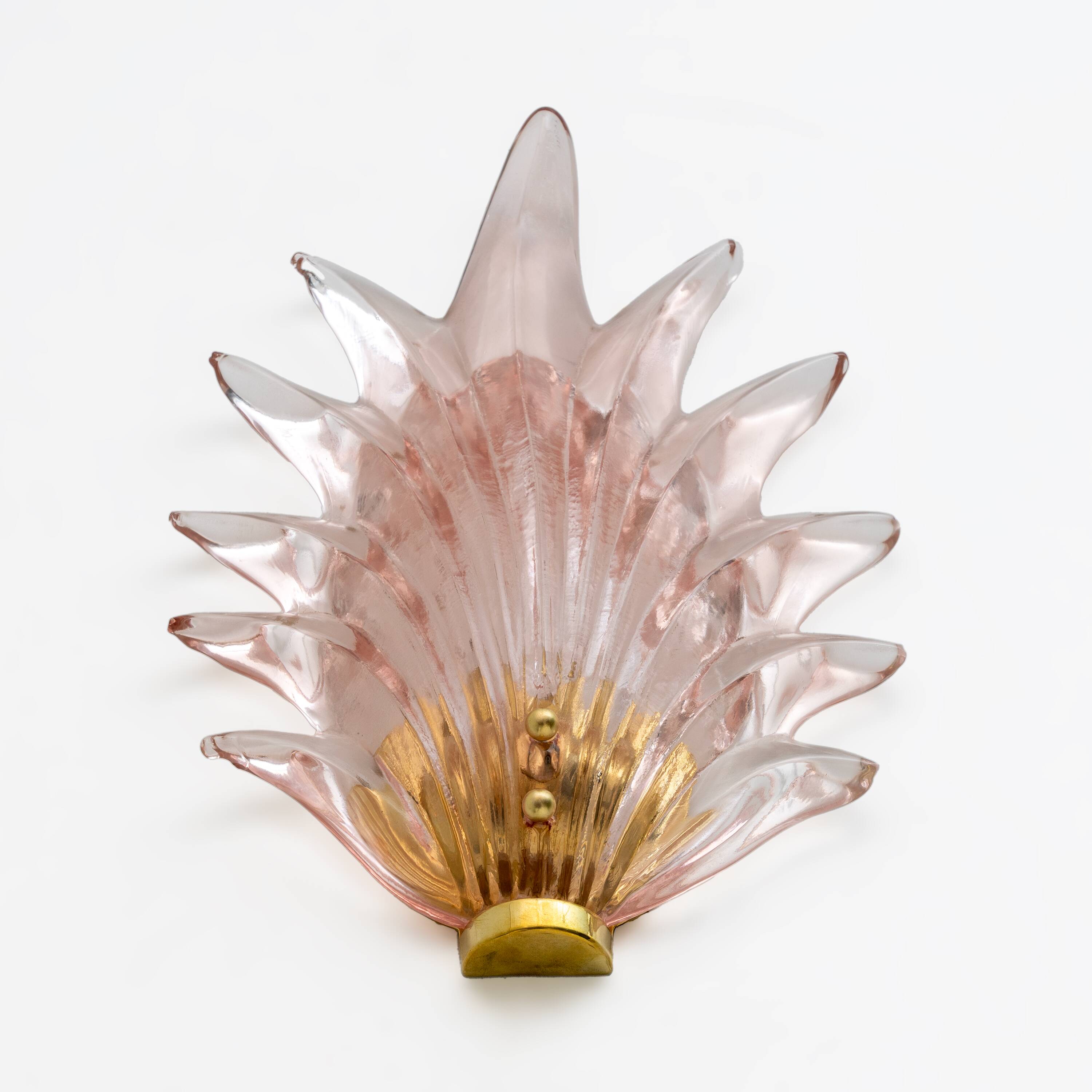 Pair of Modern Italian Murano Glass Leaf Sconces