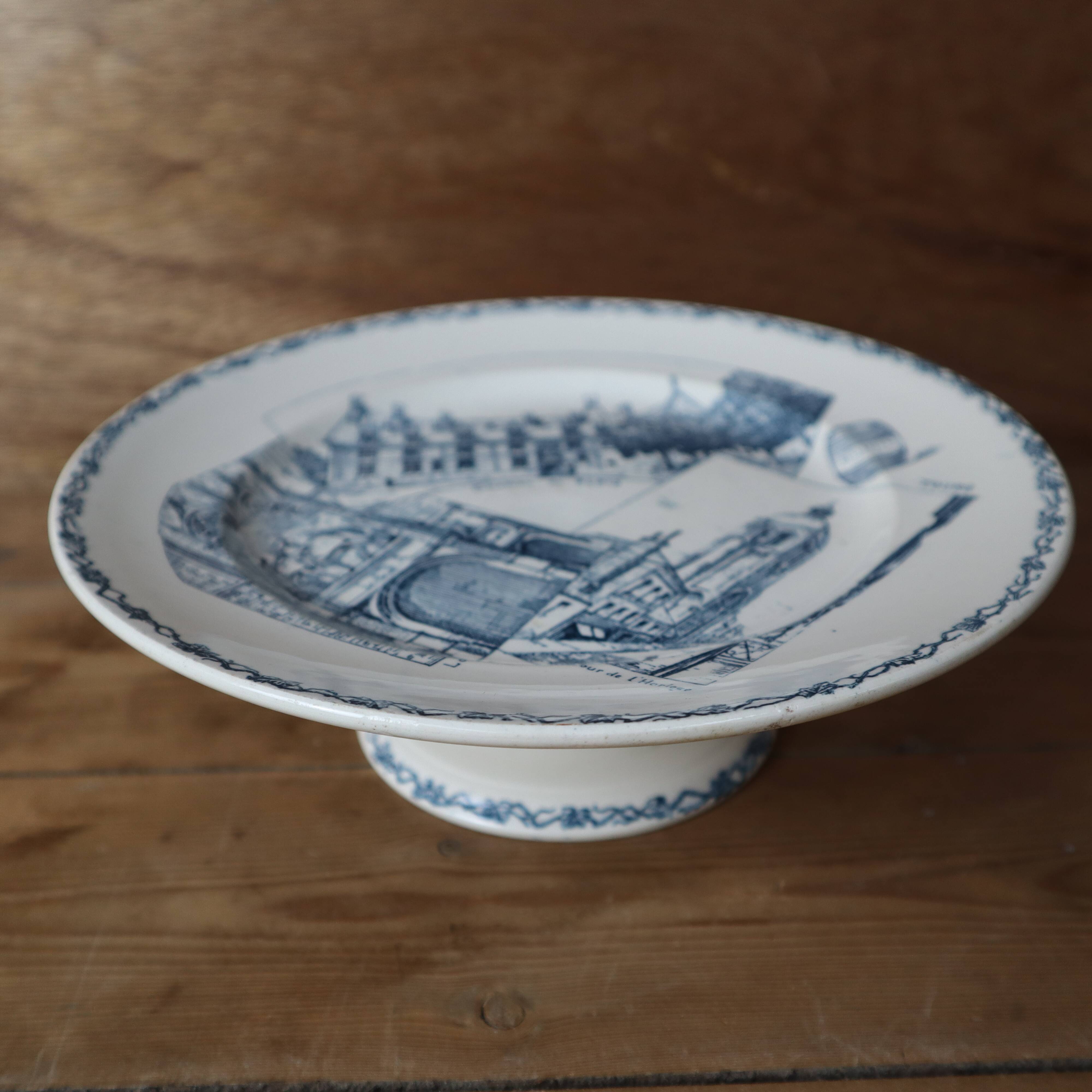 Plat compotier faïence décor bleu "Tours" Terre de Fer KetG Lunéville