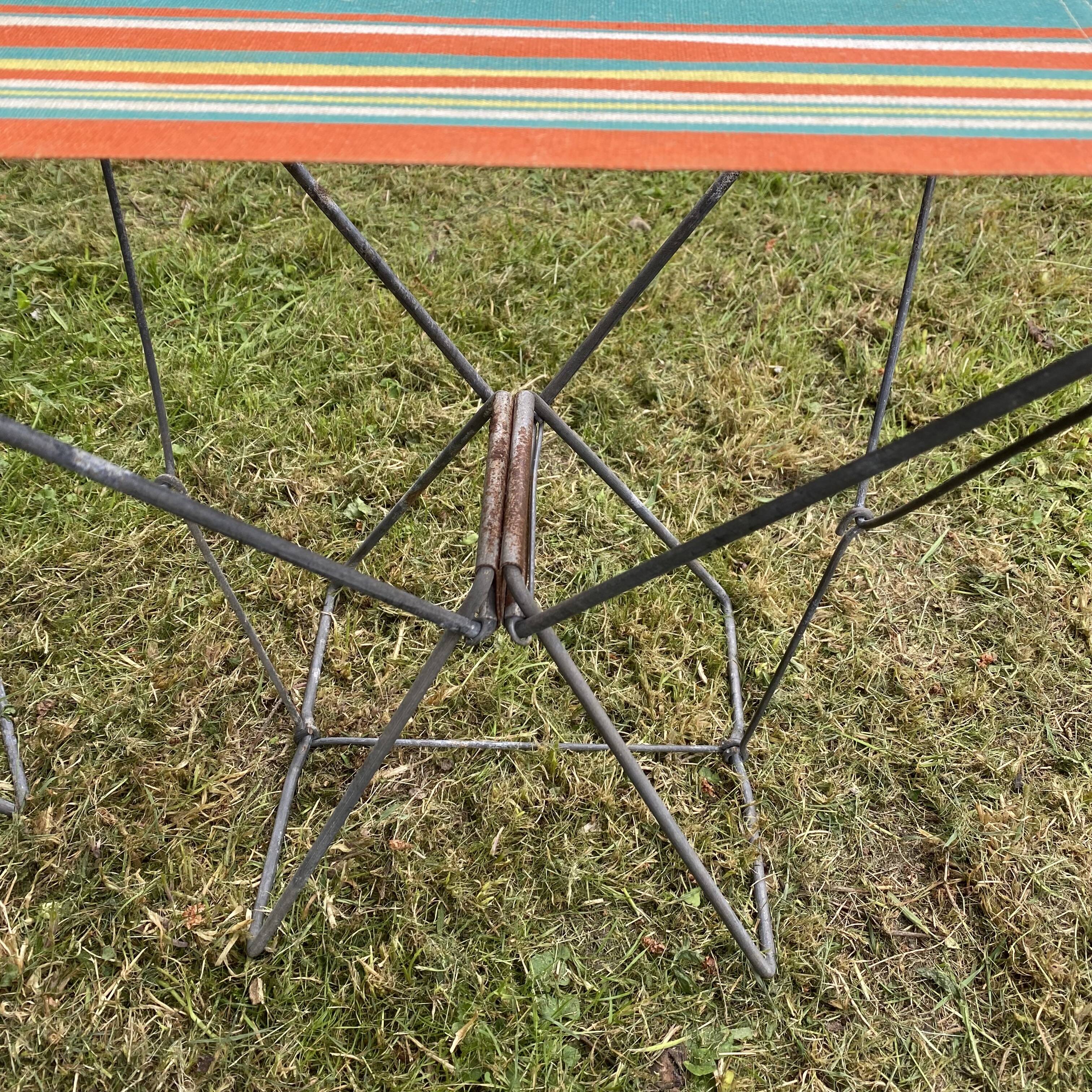 Vintage camping folding stool, striped canvas