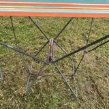 Vintage camping folding stool, striped canvas