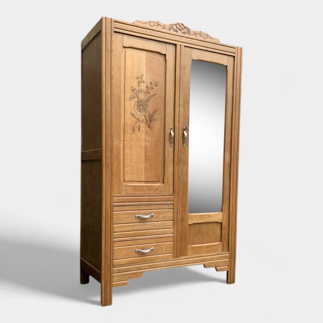 Parisian art deco hotel wardrobe in solid raw oak 1930