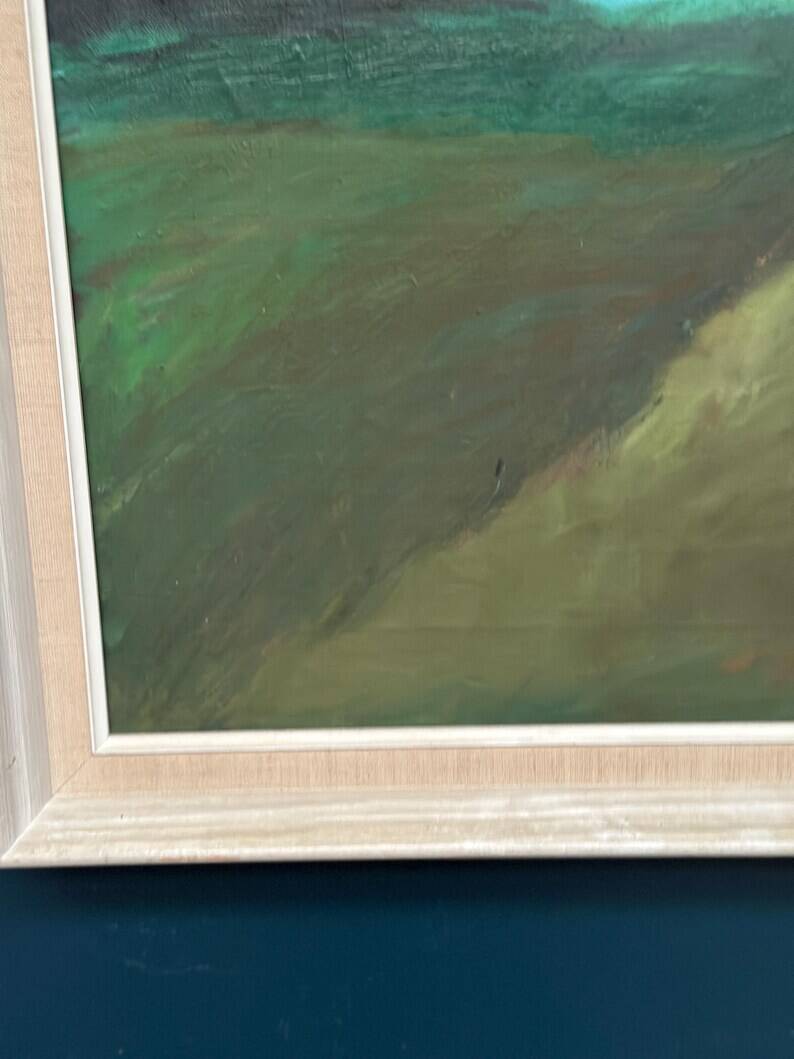 Huile sur toile originale suédoise – "Paysage" par Dina Mortensen – Signé DM – Vintage et encadré – 53 × 45,5 cm (20,9" × 17,9")