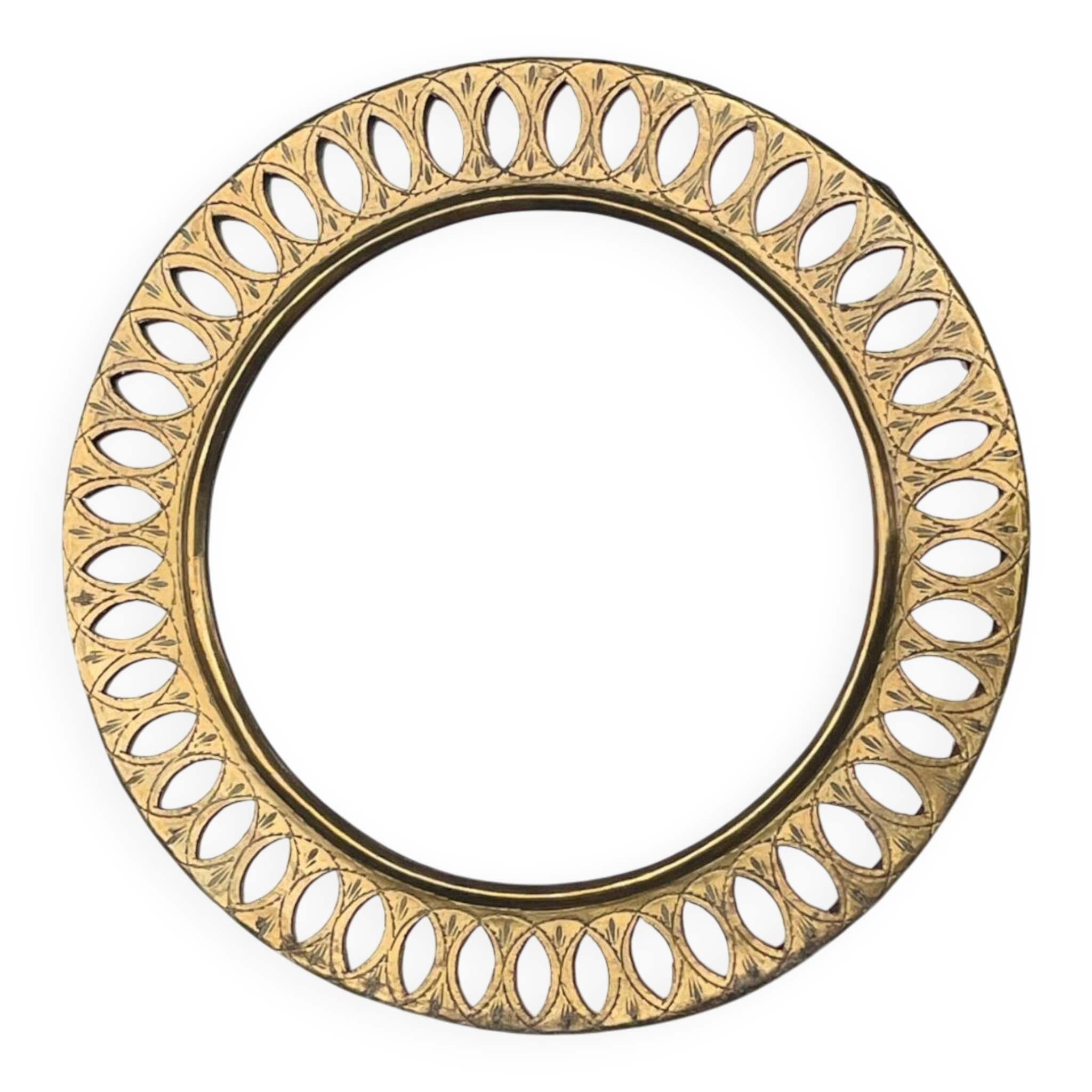 Round Moroccan mirror in openwork chiseled brass - vintage mirror 32 cm