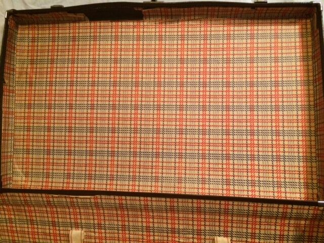 Suitcase vintage leather inside and brown carpeted home