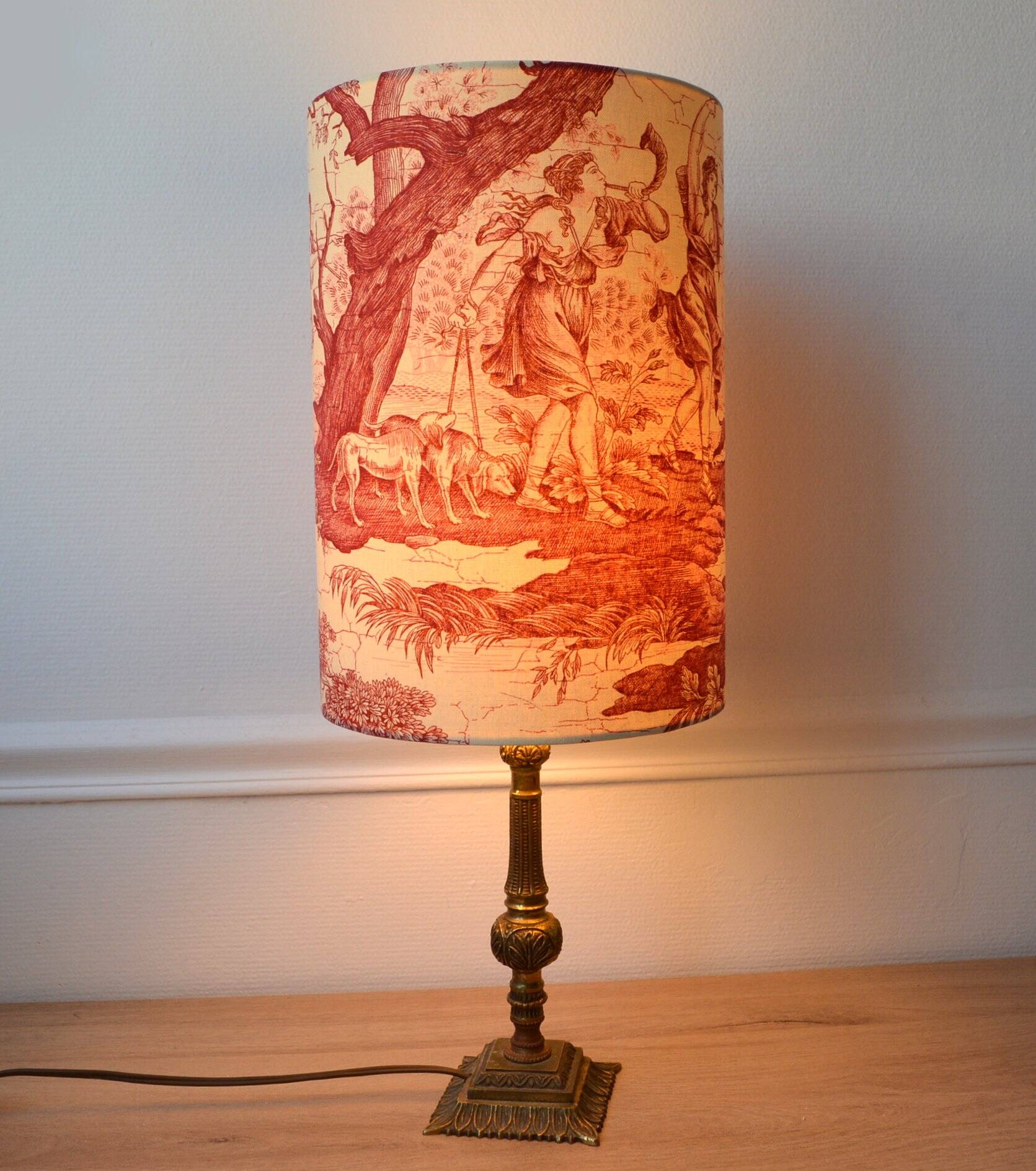 Red toile de Jouy lampshade