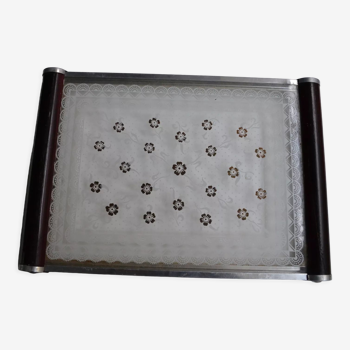 Art deco tray hand-painted wood and aluminum