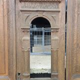 19th-century solid oak entrance door with three openings, including frame.