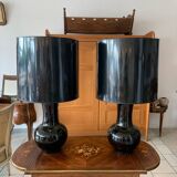 Pair of Vintage Black Ceramic Lamps from the 70s