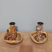 Pair of honey-colored Fat Lava ceramic candle holders