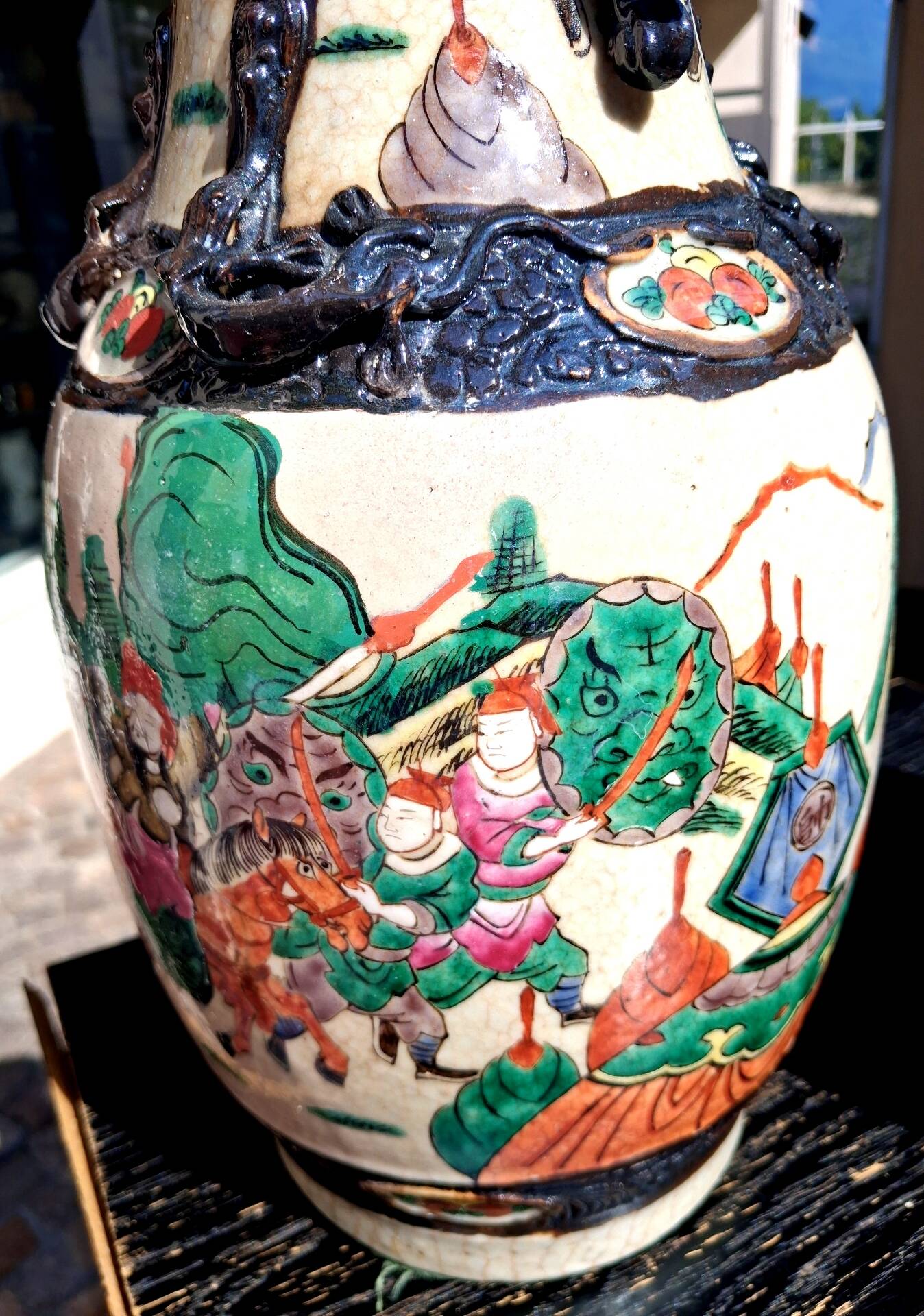 Pair of large ceramic vases from Nanking, China, Asian decor.