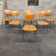 Lot de 6 chaises type ecole chrome et bois 1970