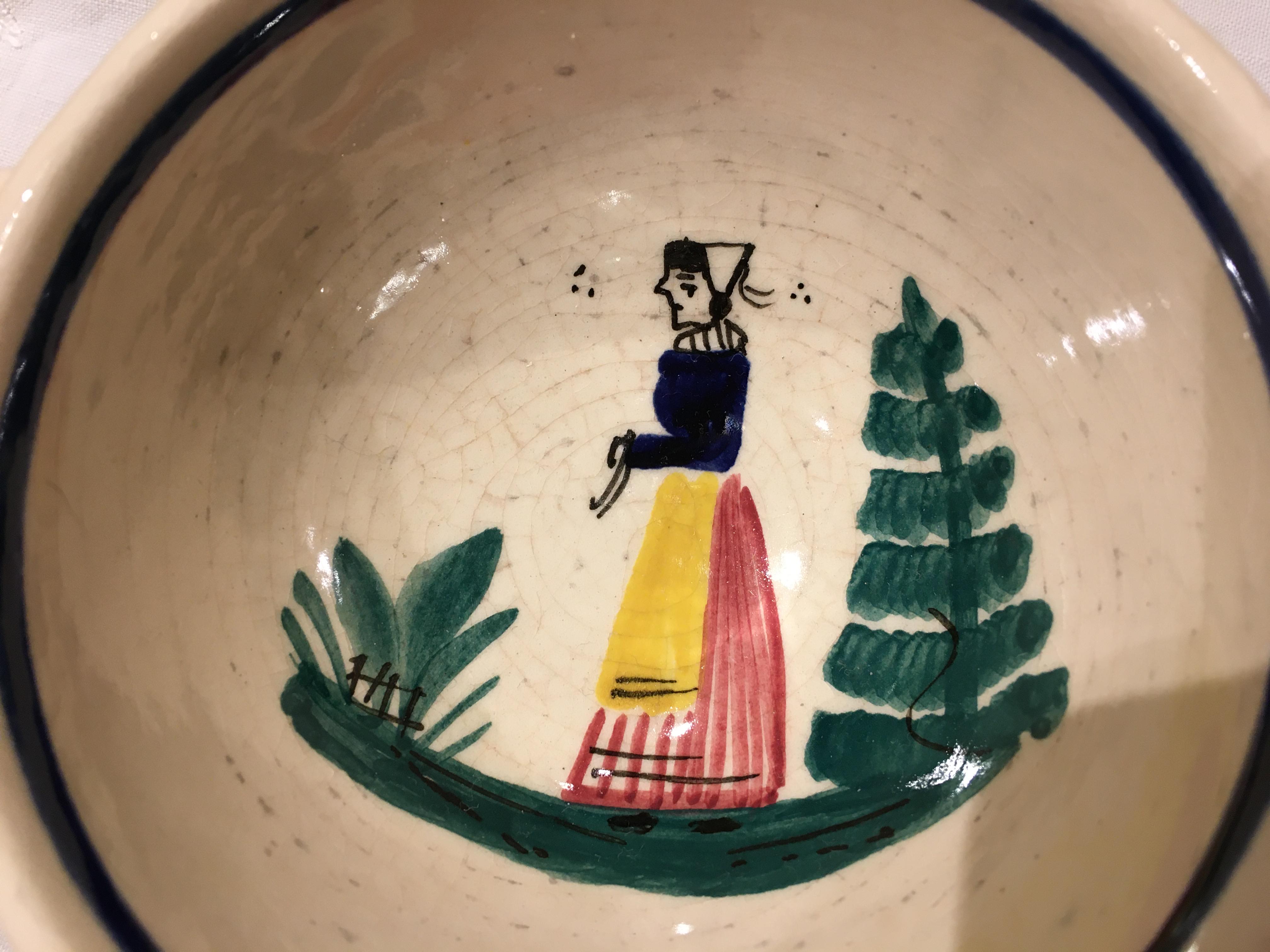 2 Ancient Ear Bowls (1950) - Hand-painted Quimper Ceramics