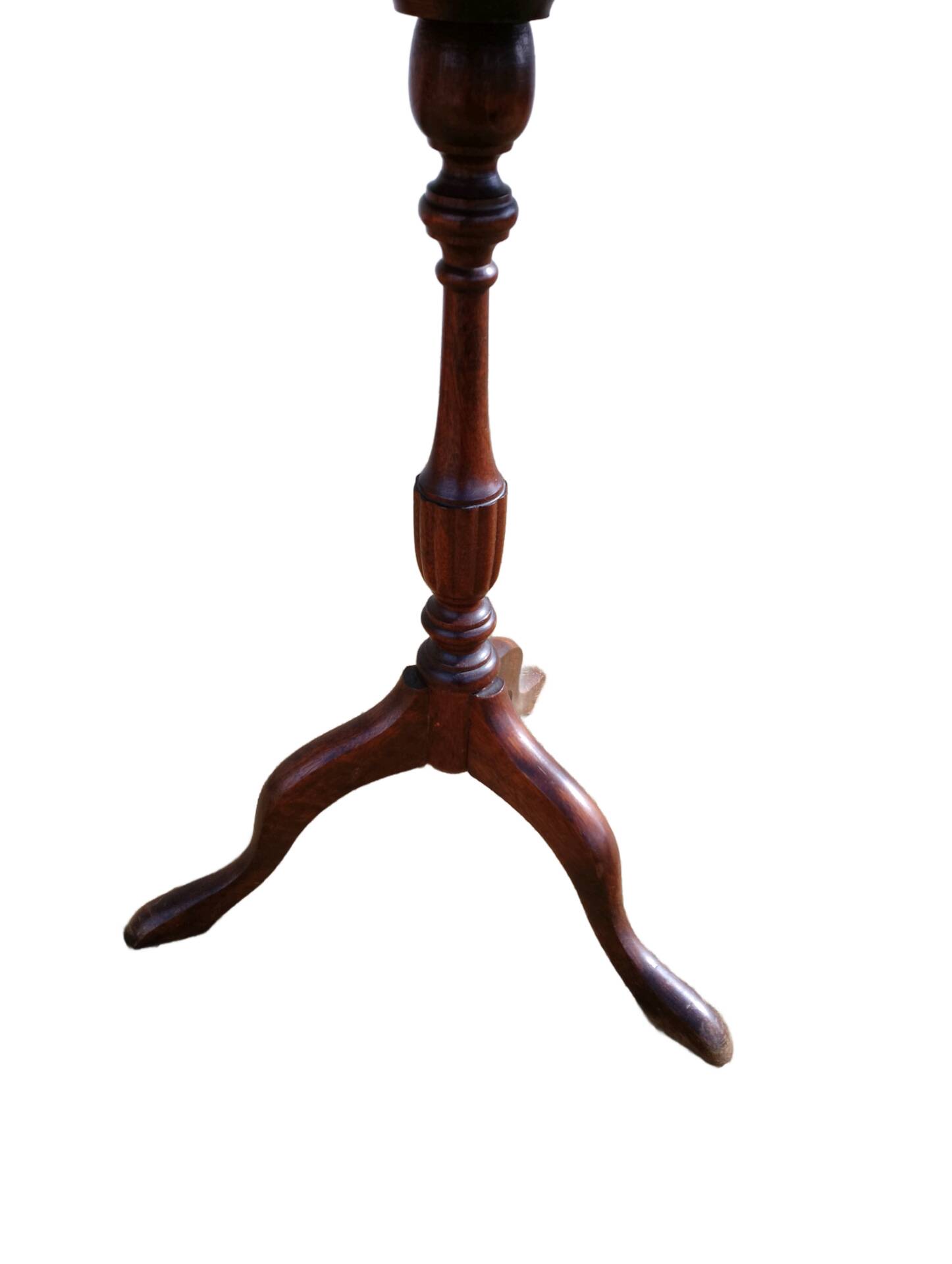 Table d’appoint à vin, guéridon ancien en bois et cuir vert