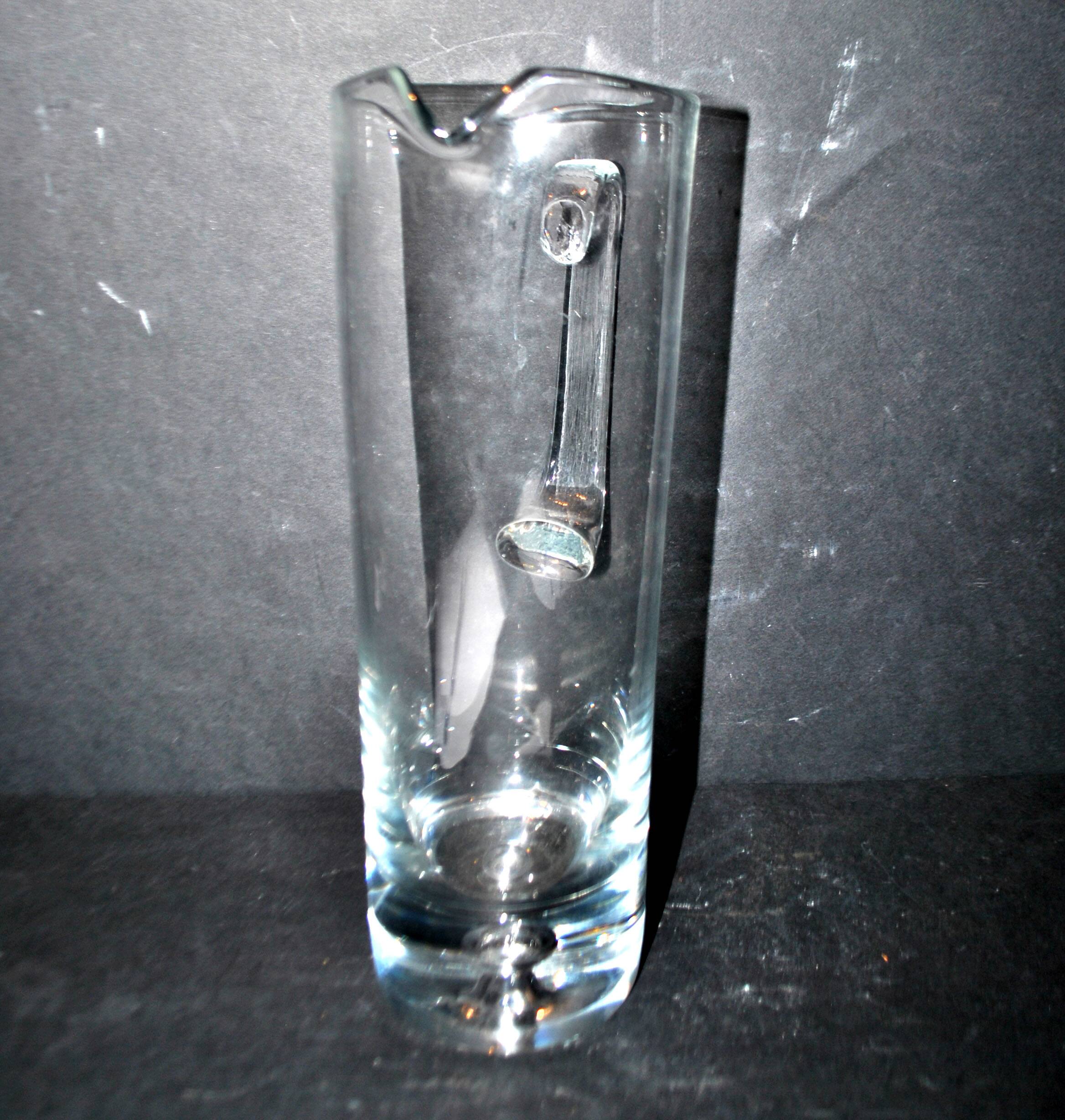 Vintage water pitcher in bubble blown glass - pitcher jug verrerie krosno poland