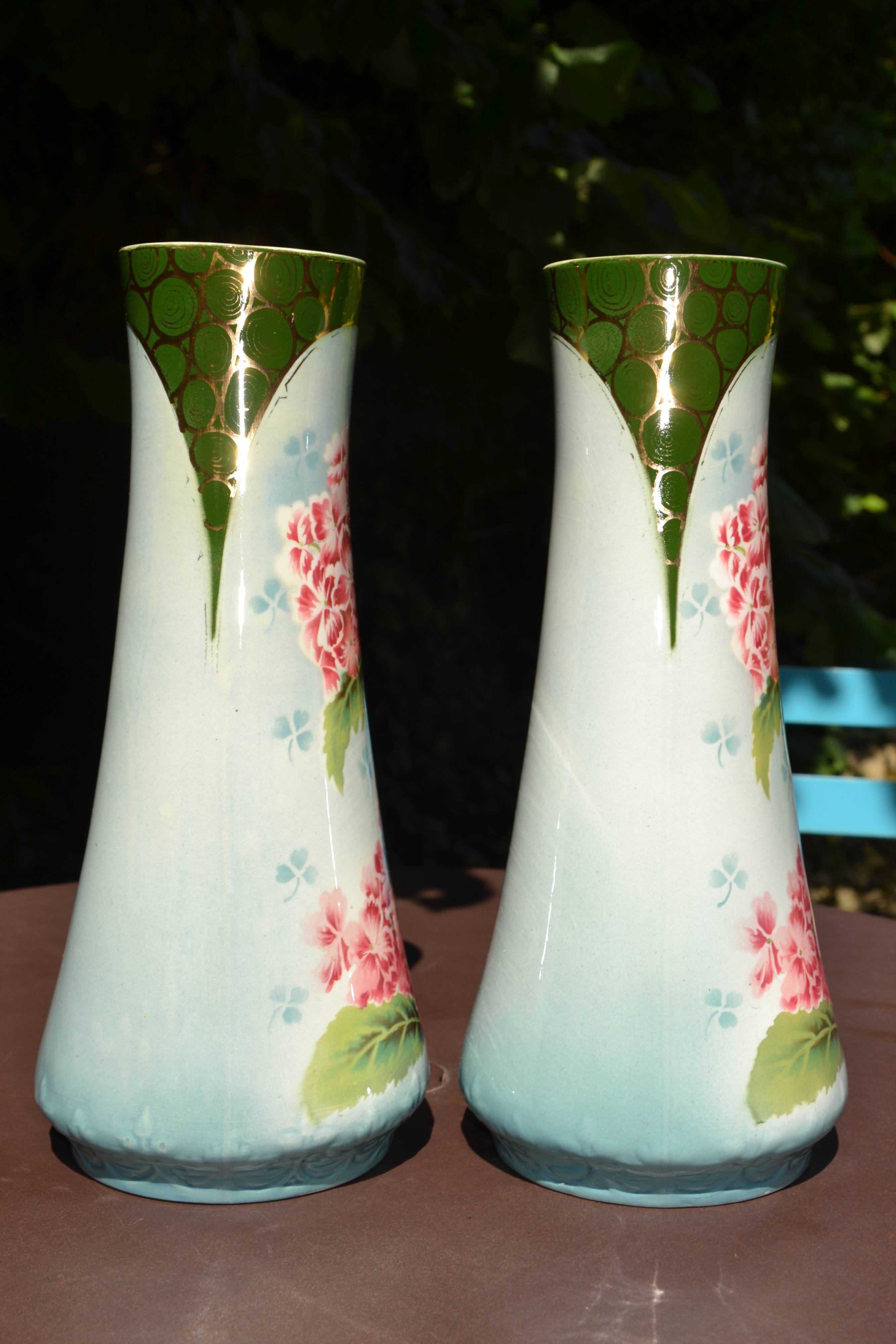 2 flowered vases St Amand early 20th century
