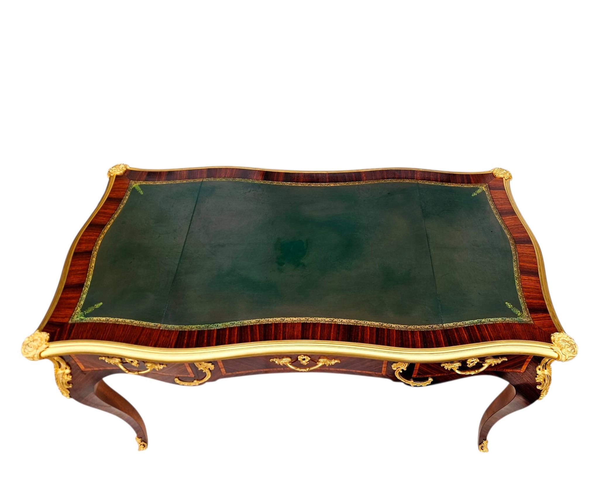Marquetry and gilded bronze desk signed rinck in paris