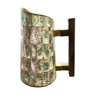 Vintage Mexican pitcher Mother of pearl, brass and hardwood, 1960's
