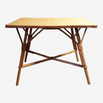 Table basse en bambou et rotin vintage 1960
