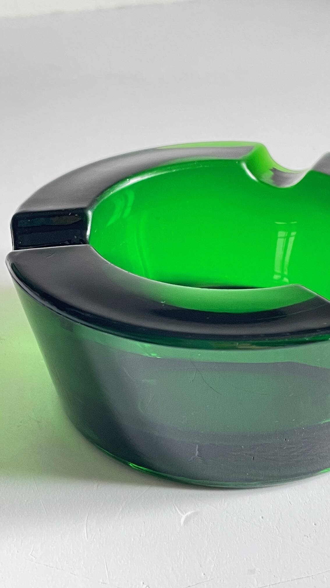 ASH TRAY Green Glass Vintage