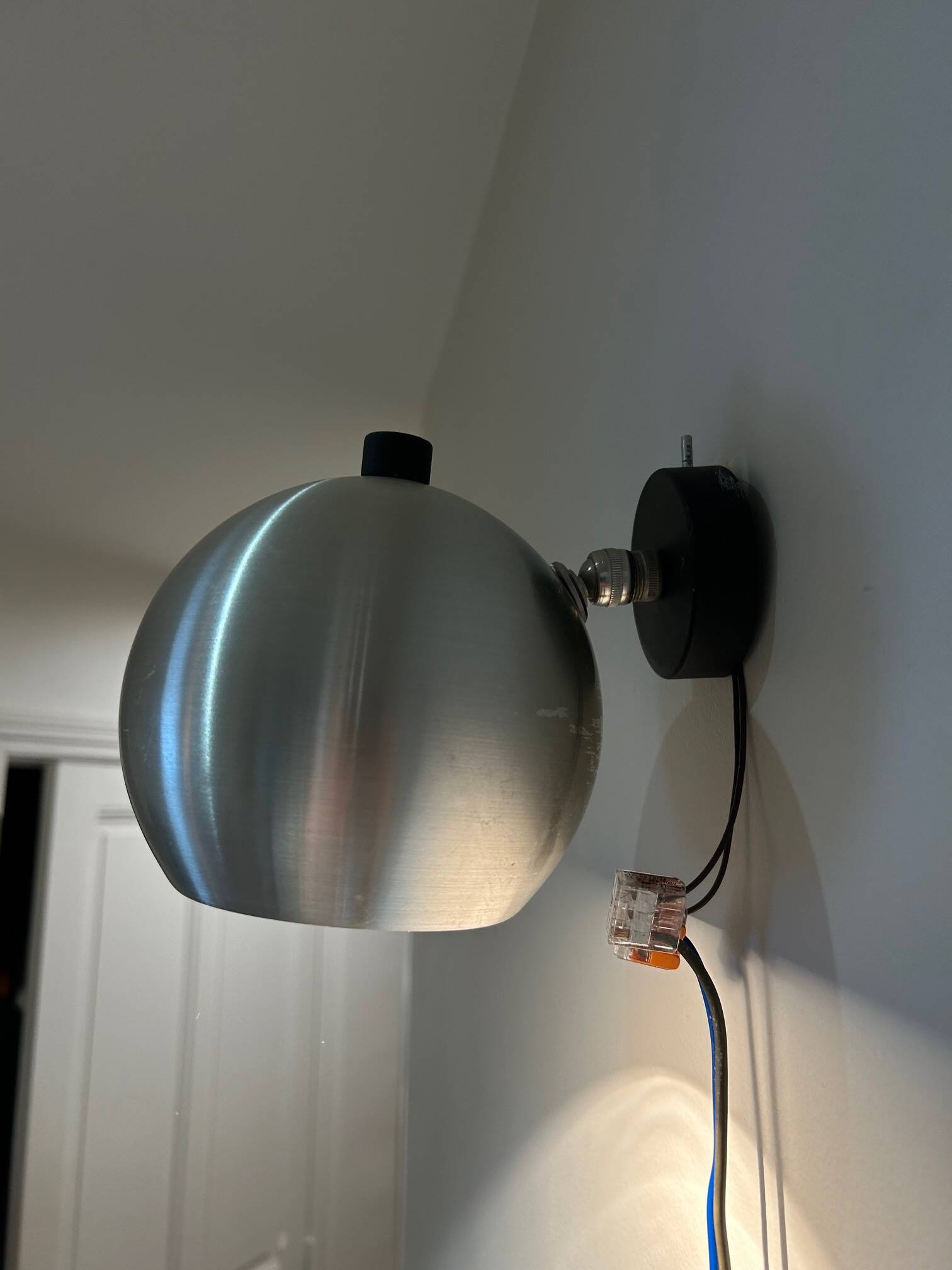 round brushed metal wall light 1970